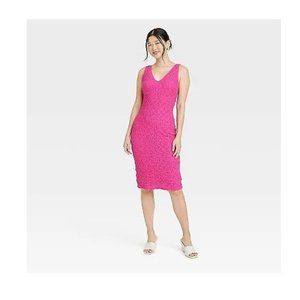 A. New Day - Women's Puckered Knit Dress Pink Size S